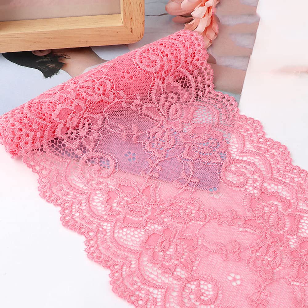 15 cm x 3 m Elastic Lace Ribbon, Lace Border, Decorative Ribbon, Lace Borders for Sewing, DIY Crafts, Decoration for Clothing, Underwear, Lingerie, Wedding Dress, Table Decoration, Dark Pink