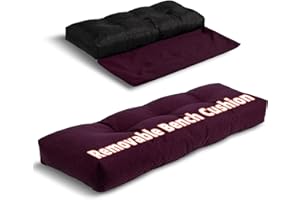 ROFIEJOX Bench Cushion 45 Inch - Sackcloth Fabric, High-Density Foam, Non-Slip Bottom, Soft Durable Indoor Tufted Long Seat Cushion for Window Garden Furniture (Purple, 45x18x4 Inch)