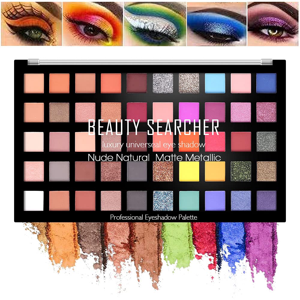 50 Color Eyeshadow Palette, High Pigmented Shimmer Matte Glitter Eyeshadow Makeup Palette Long Lasting Waterproof Neutral Metallic Eyeshadow Pallet