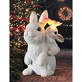 CORIETTA Solar Garden Statues Rabbit with Solar Lights,Mother&Baby Bunny Figurine with Butterfly Changing Lights for Yard Art Garden&Patio Decor,Unique Easter&Birthday Gifts for Women Mom Grandma