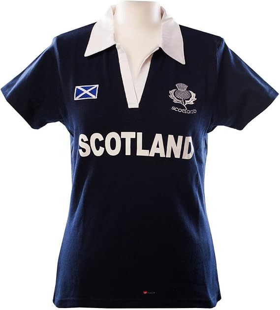 iLuv Ladies Scottish Rugby Shirt Short Sleeve Navy with White Collar