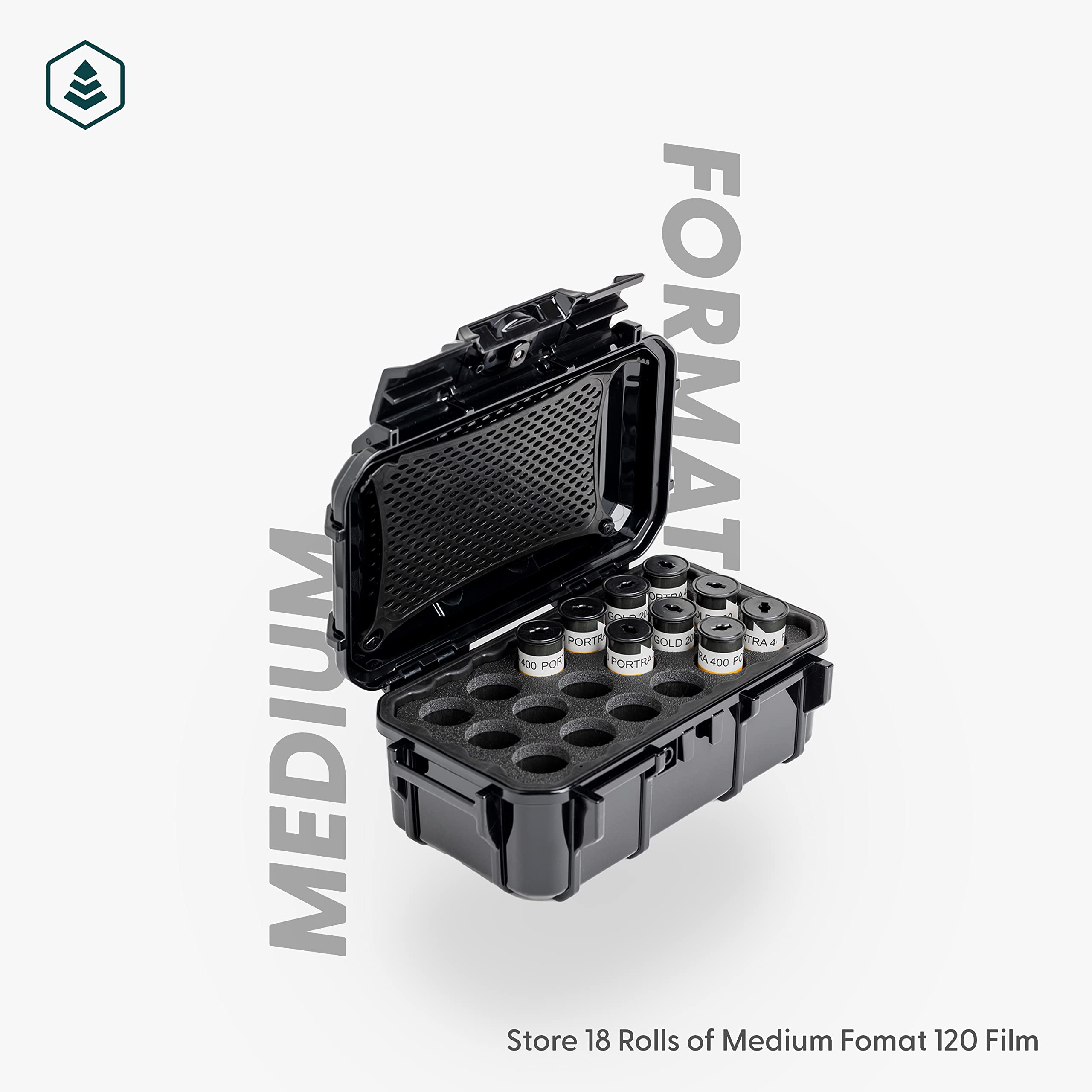 Evergreen 120mm Film Case | Holds 18 Rolls of Medium Format Film | Waterproof, Crushproof, & Freezer Safe (Black)