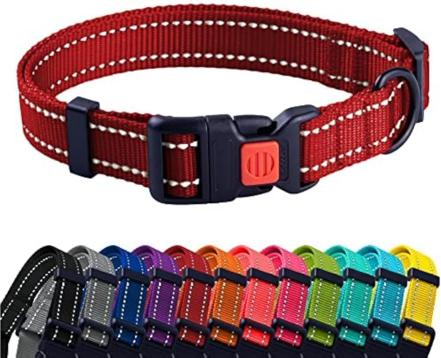CollarDirect Reflective Dog Collar for a Small, Medium, Large Dog or Puppy with a Quick Release Buckle and Padding - Boy and Girl (Red, 7''-11'')