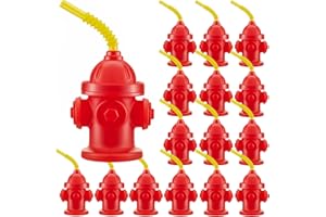 ZHURUININ 16Pcs Fire Hydrant Straw Cups With Lids 12oz for Paw Dog Patrol Party Supplies,Firefighter Birthday Party Favors,Fire Truck Party Decorations Goodie Bag Stuffers Gifts for Kids(16)