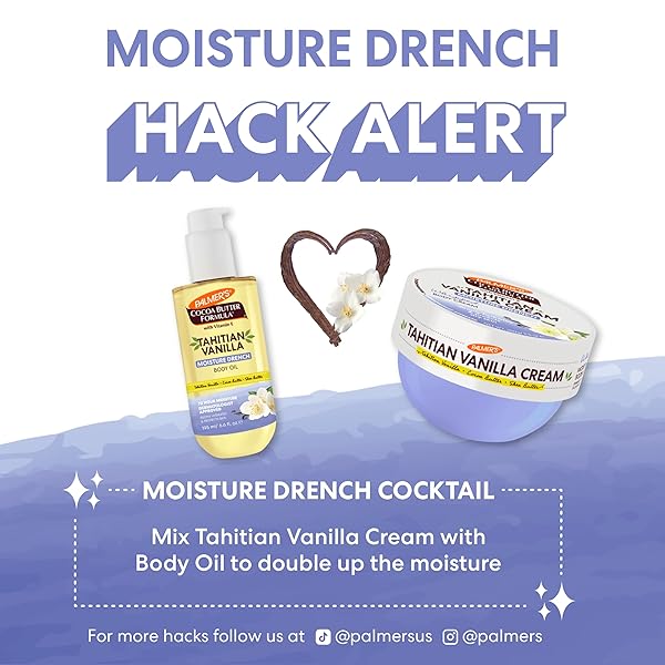 PALMER’S COCOA BUTTER FORMULA BODY CREAM, MOISTURE DRENCHING TAHITIAN VANILLA, 8.8 OZ, 72HR HYDRATION WITH SHEA BUTTER & VITAMIN E FOR SOFTER SKIN, PROTECTS & SOOTHES DRYNESS, DERMATOLOGIST APPROVED