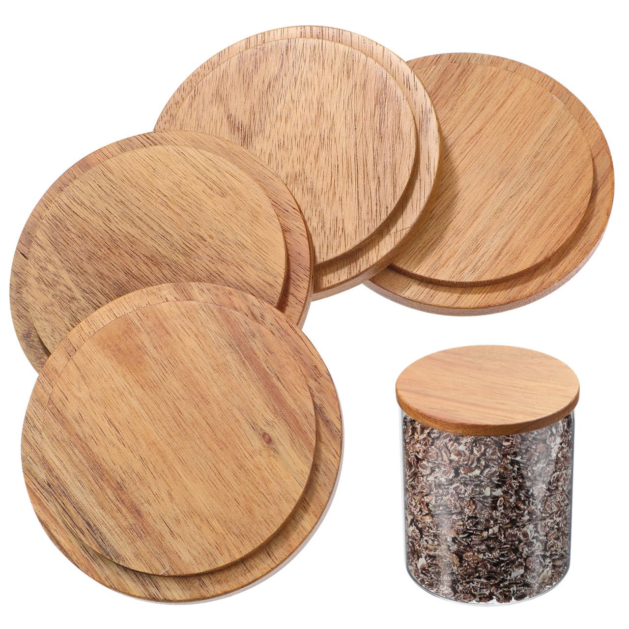 Lurrose 4Pcs Wood Cup Lids, 9.1cm Large Wooden Mug Cover, Reusable Heat Resistant Tea Glass Lid & Candle Topper, Vintage Wood Drink Covers for Coffee Mugs, Office & Home Use