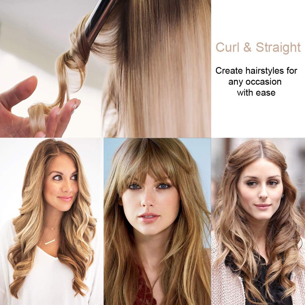 Professional Salon Hair Flat Iron Straightener & Curler 2 In 1, Travel Hair Styling Tools with Adjustable Temp, LCD Display & Auto Shut-Off: Health & Personal Care