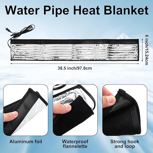 HONOSON 3 PCS WINTER WATER PIPE HEAT SET INCLUDES 38.5″ X 6″ WATERPROOF WATER PIPE HEAT BLANKET WITH CABLE, 13 X 24 INCH OUTDOOR FAUCET COVER INSULATION TAPE FOR WINTER FREEZE PROTECTION HOSE WALL TAP