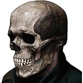 Kocuos Full Head Skull Mask with Movable Jaw, Halloween Scary Realistic Latex Mask
