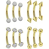 Oufksiyy 18G 16G Internal Thread Eyebrow & Rook Piercing Jewelry Surgical Steel Double Gem Eyebrow Piercings Rings Gold Silver Curved Barbell Eyebrow Ring Vertical Labret Lip Jewelry 6m 8mm 10mm