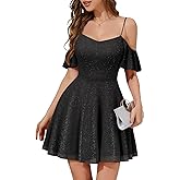 Meetjen Womens Short Cocktail Dresses 2026 Formal Party Sparkly Sequin Graduation Off Shoulder Prom Dress for Teens