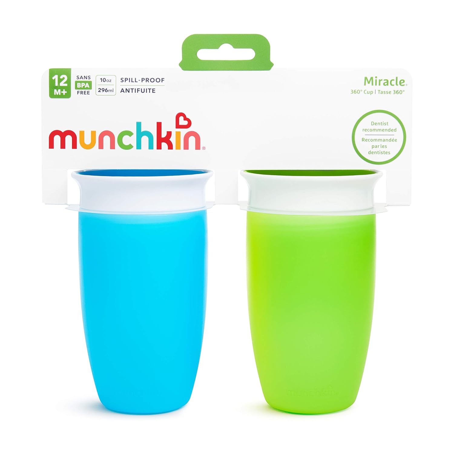 Munchkin Miracle 360 Sippy Cup, Green/Blue, 10 Oz, 2 Count : Baby