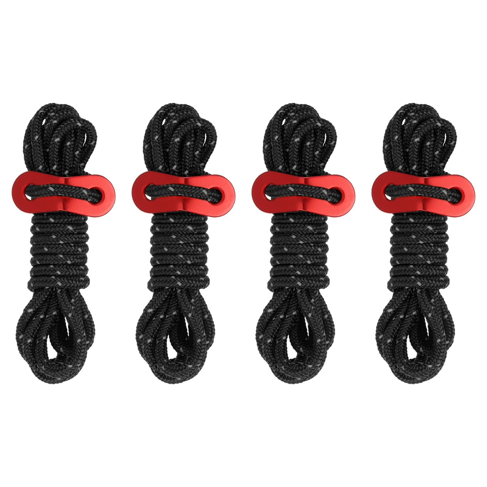 PATIKIL 4mm Tent Rope, 4 Pack 6.5ft Reflective Guyline Cord Tied Downs Rope Paracord Cord Camping Ropes with Red Aluminum Cord Adjusters for Camping Hiking Tent, Black