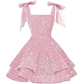 Ontoefy Sparkly Sequin Short Homecoming Dresses 2026 Sequin Short Prom Dress Bow Cocktail Party Dresses