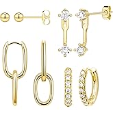 4 Pairs Silver Dangle Hoop Earrings for Women, Trendy Chain Huggie Earrings for Multiple Piercing, Cartilage Conch Studs Small Double Hoops Jewelry Gifts