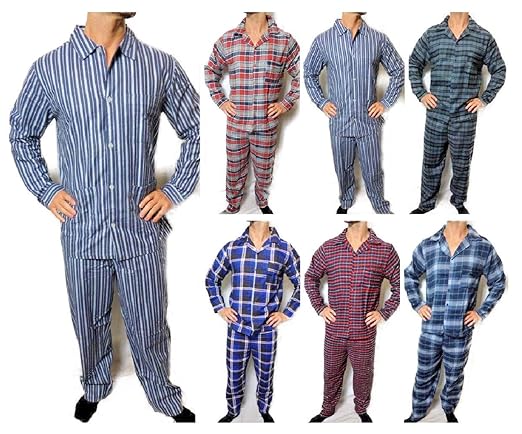 Herren Flanell Schlafanzug Pyjama Hose + Pullover lang 100% Baumwolle *Fna H052
