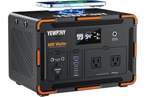 YEWPINY 600W Solar Generator 599.4Wh Portable Power Station, 162000mAh Battery w/ PD100W & Pure Sine Wave AC, Solar Charging for Camping, RV, Home Backup (SOS Light & LCD Display)