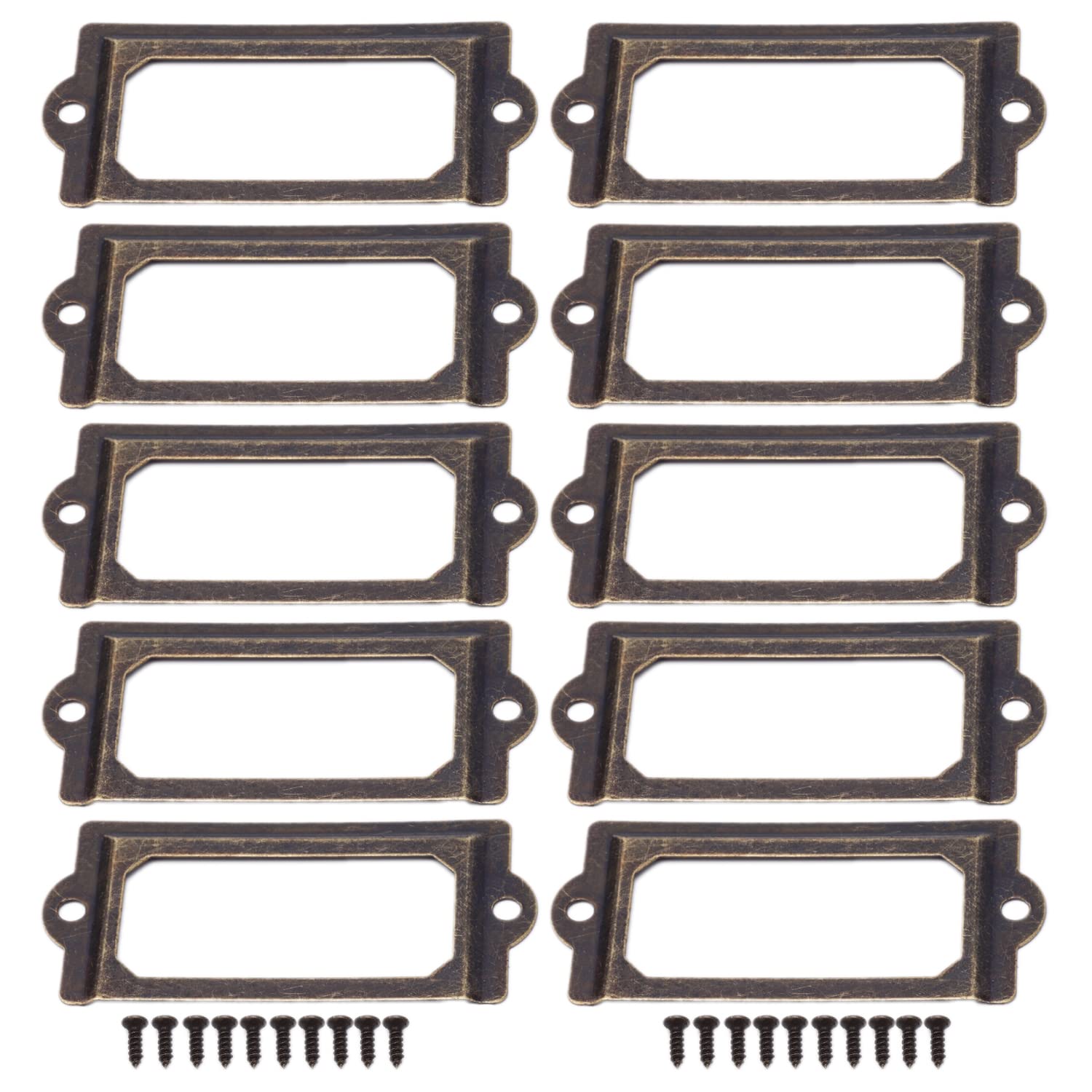 Pack of 10 Bronze Label Holders Antique Label Frame Metal Label Business Card Frame Furniture Drawer Cabinet Card Holder Tag for Drawers Filing Cabinets (70 x 33 mm)