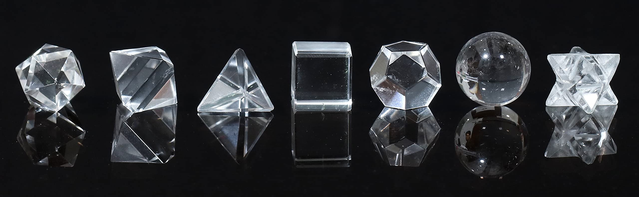 Crocon Clear Quartz 7Pcs platonic solids crystal geometry set, Platonic Solids Sacred Geometric stones for Meditation Reiki Balancing Healing Chakra Stone Cleansing Spiritual Good Luck (15-20 mm)
