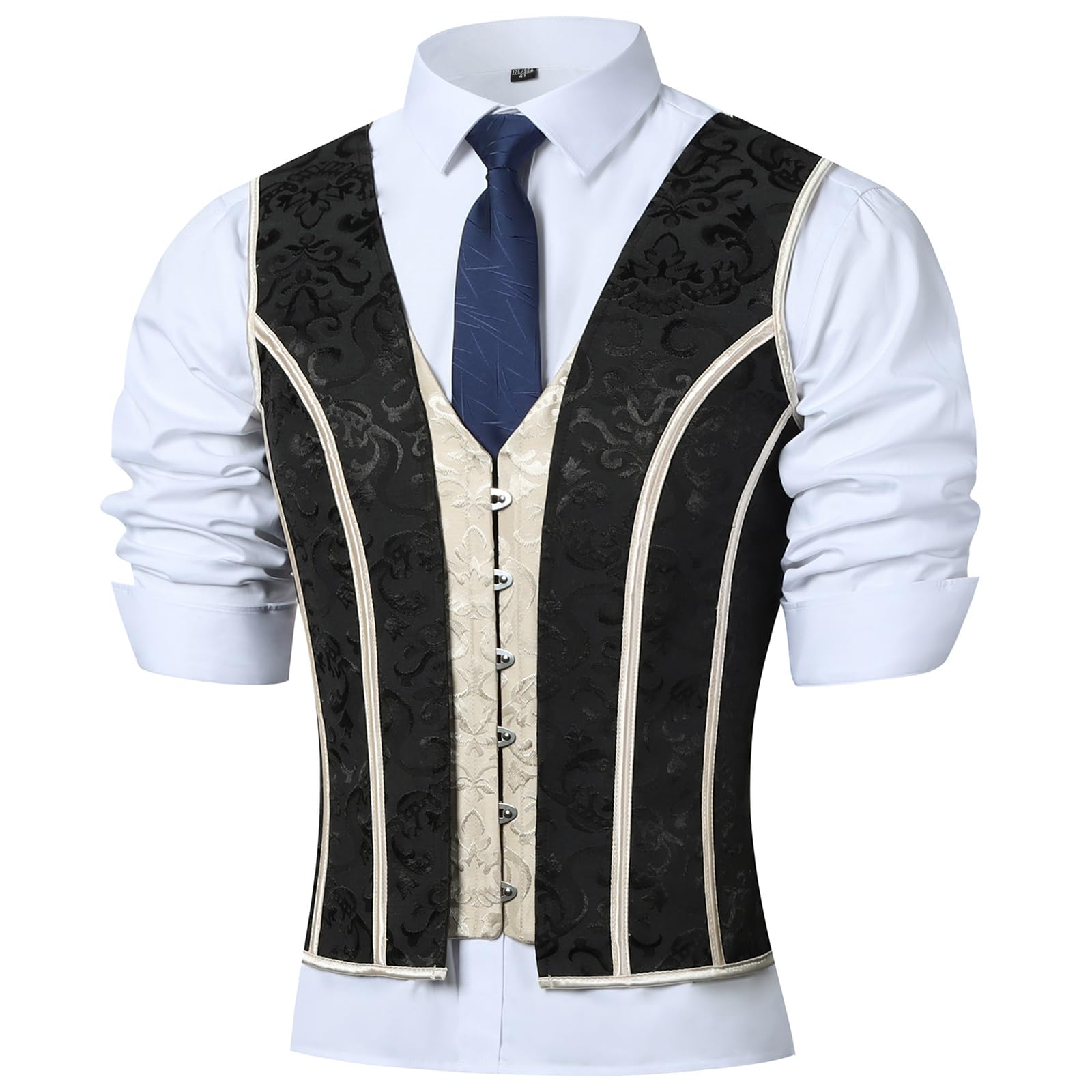 Photo 1 of HUAMYTH Mens Corset Vest Medieval Waistcoat Lace Up Bones Wasit Trainer Formal Tops Wedding Stage (US, Alpha, Small, Regular, Regular, Beige Print Mix Black Print)