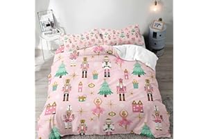 LUVIVIHOME 3PCS Christmas Nutcracker Duvet Cover King Bedding Set, Light Pink Duvet Cover, Teen Girl Bedding, Christmas Tree Snowflake Winter Holiday Xmas Gifts Kids Comforter Cover, 2 Pillow Shams