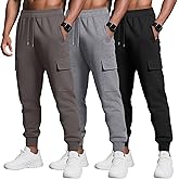 August Alley 3 Pack Men's Cargo Joggers Baggy Sweatpants Athletic Tapered Lightweight Drawstring Workout Pants with Pockets