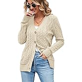 Fall Cardigans for Women 2026 Chunky Cable Knit Button Up Long Sleeve Sweater Sweatshirt