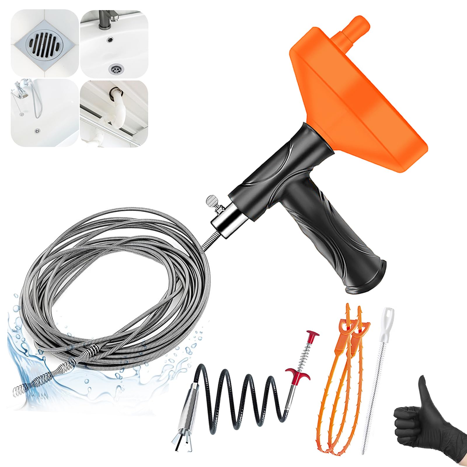 Photo 1 of Drain Snake Auger 33 Feet, Plumbing Snake Drain Hair Clog Removal Tool, Heavy Duty Toilet Snake Auger, Sink Unclogger Drain Cleaner Tool for Bathroom Kitchen Tub Shower Drain Clog Remover with Gloves