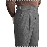 Men Trousers Vintage Tweed Blend Pants Herringbone Slim Fit Pleat-Front Pant