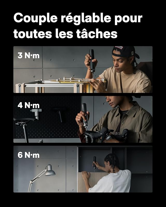 PixelDrive Tournevis électrique, 6 réglages de couple (0,5-6 N·m), 30 embouts 1/4'', LED, pour électronique et bricolage, cadeau homme