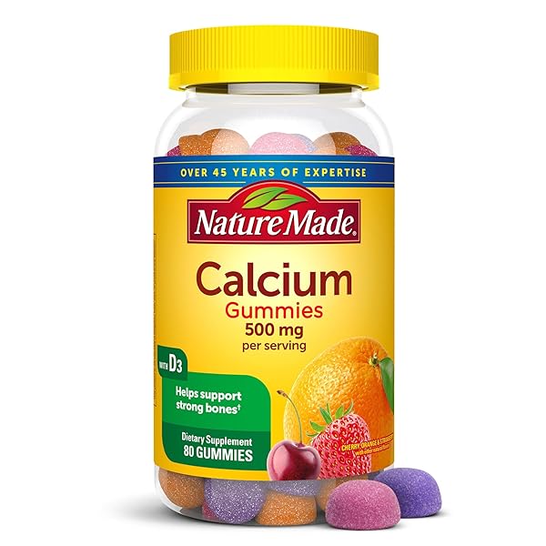NATURE MADE CALCIUM GUMMIES 500 MG PER SERVING WITH VITAMIN D3, DIETARY SUPPLEMENT FOR BONE SUPPORT, 80 GUMMIES, 40 DAY SUPPLY