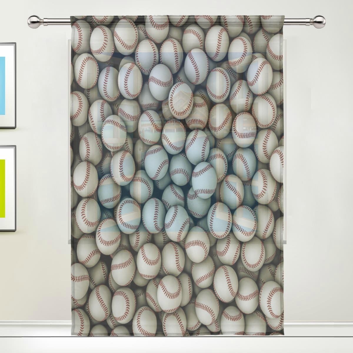 Amazon Com Wozo Custom Cute Baseball Sport Ball Sheer Panel Pair Curtains 55 X78 1 Piece Modern Window Treatment Panel Collection For Living Room Bedroom Home Decor Home Kitchen