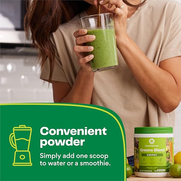 AMAZING GRASS GREENS BLEND ENERGY: SMOOTHIE MIX, SUPER GREENS POWDER & PLANT BASED CAFFEINE WITH MATCHA GREEN TEA & BEET ROOT POWDER, LEMON LIME, 30 SERVINGS (PACKAGING MAY VARY)