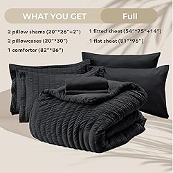 HYMOKEGE Black Full Size Comforter Sets Seersucker
