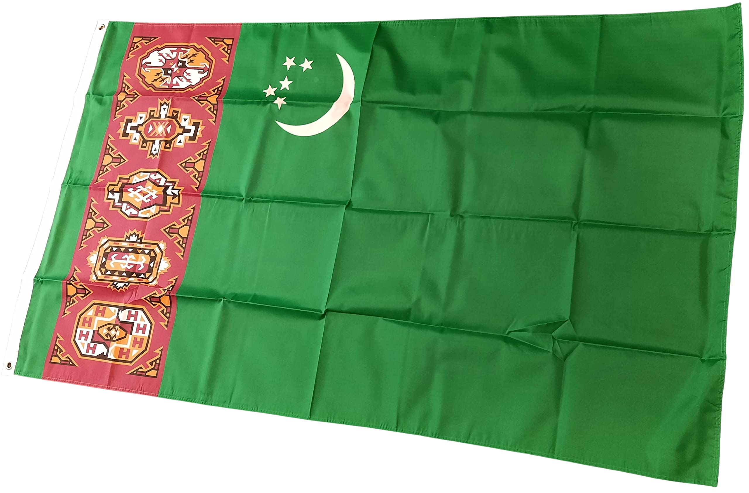 NWFlags Turkmenistan Flag 5ft x 3ft 75d Premium Polyester Suitable For Flagpoles | Strong Polyester 5x3 foot material large flag banner with two metal Eyelets