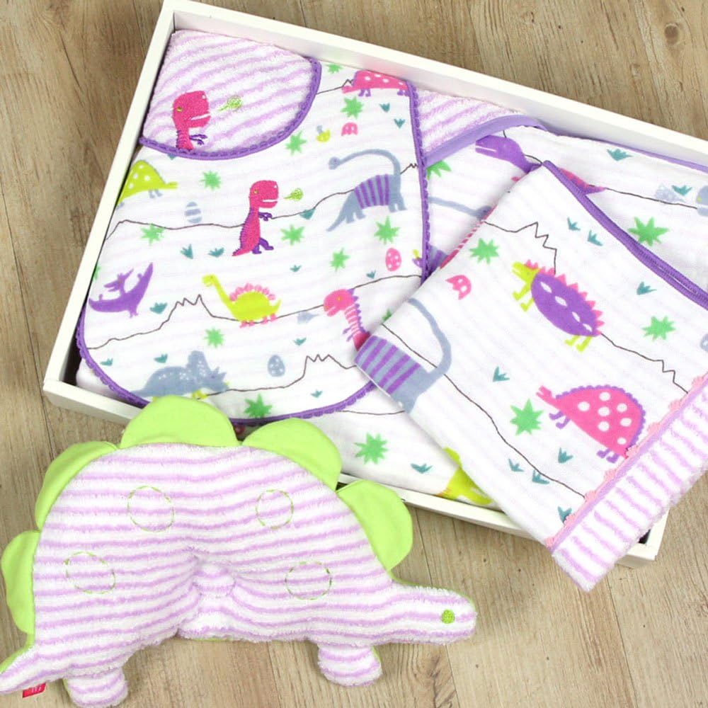 今治タオル きょうりゅう ベビーギフト Isso Ecco 化粧箱 手提げ袋 ラッピング込 おくるみセット パープル ギフトセット ベビー マタニティ 通販 Amazon