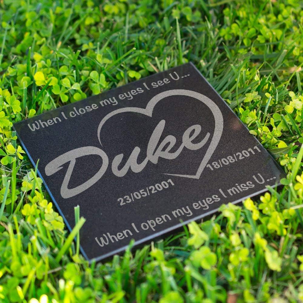 Lara Laser Works Personalized Dog Memorial Customized Dog Grave Marker Custom Headstone - DSG#4 - Aged Granite