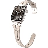 Minyee Leather Band Compatible with Apple Watch 38/40/41/42/44/45/46/49mm Women, Slim Thin Dressy Vintage Stylish Strap with T-Shape Metal Buckle for iWatch Series 11 10 9 8 7 6 5 4 SE/Ultra 3 2 1