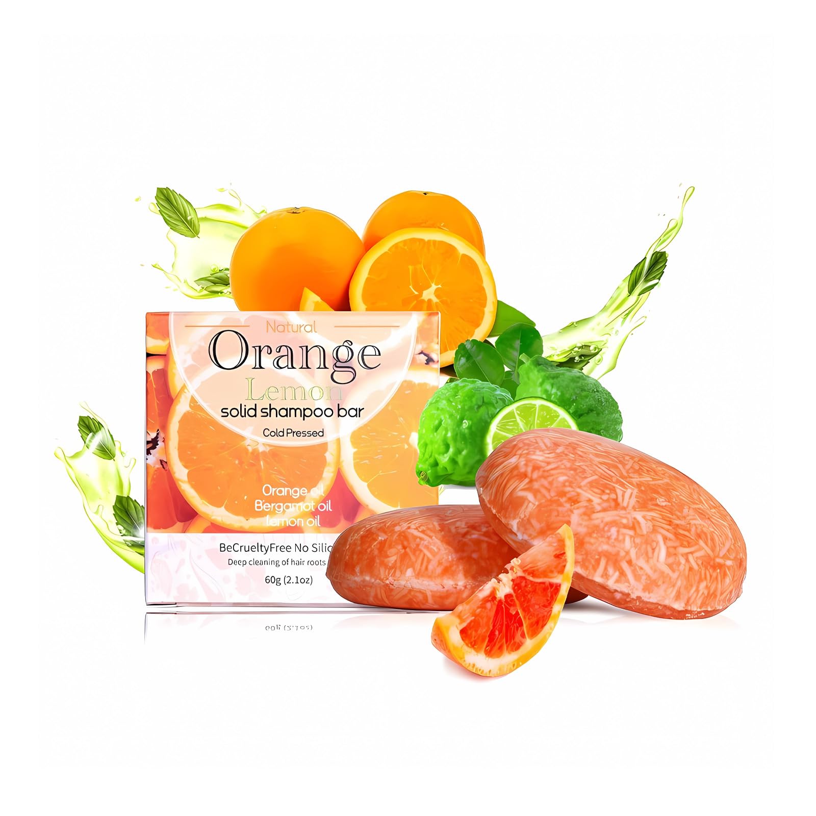 Duoffanny Shampoo Bar Conditioner for Hair Growth Cleanse Moisturize Nourish Strengthen Handcrafted Soap Safe Hair Care For Men & Women All Hair Types Plastic-Free 60g (Orange)