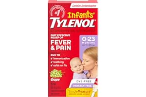 Tylenol Infants' Drops for Fast Fever and Pain Relief, White Grape Flavour, Dye Free, 15 mL Acetaminophen for Teething Pain, 