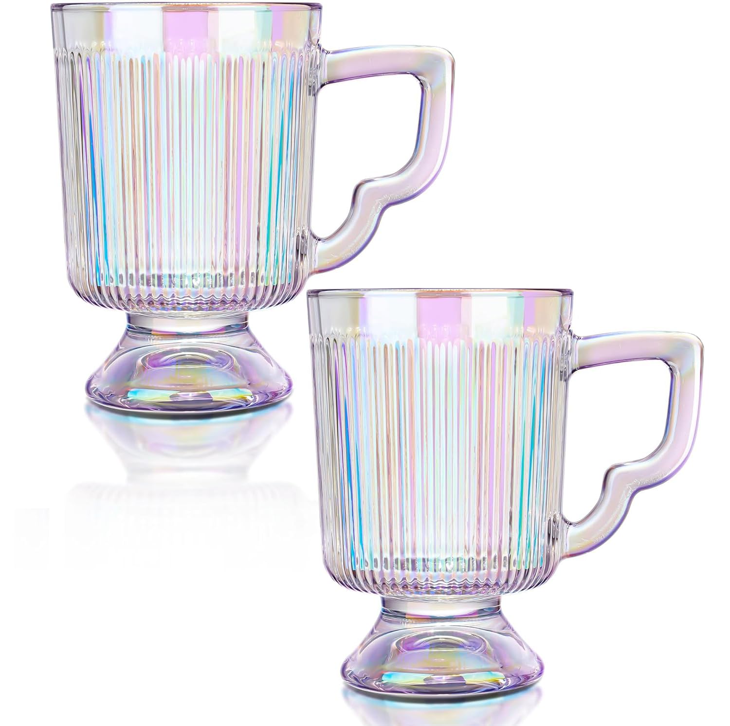 Joeyan Glass Coffee Mugs with Handle Set of 2, 350ml Iridescent Coffee Tea Glass Cups Hot Drink Cafe Mugs Ideal for Milk Juice Ice Cream Latte Cappuccino Espresso and Hot Chocolate