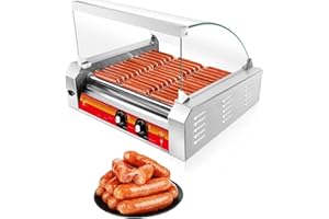 VEXON 1700W Hot Dog Rollers,30 Hot Dog Capacity 11 Non-stick Stainless Steel Rollers,Hot Dog Machine With Dust Cover,Hot Dog Roller Machine With Dual Temp Control And Led Light/Detachable Drip Tray (sliver)