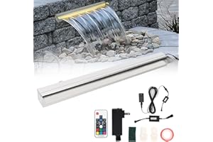 150cm (60") Extra Wide Stainless Steel Waterfall Spillway, Commercial Grade LED Pool Fountain with Remote, Grand Wall-Mounted