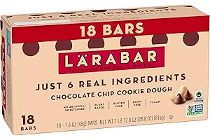 Lärabar Chocolate Chip Cookie Dough Vegan Gluten Free Fruit & Nut Bar, Plant Based, Dairy Free, Kosher, Non-GMO, 18 Ct (1.6 Oz Each) Made With 6 Simple Ingredients, No Artificial Sweeteners, On-The-Go