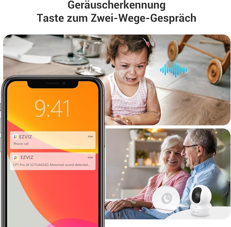 2K WLAN Überwachungskamera Innen, 360º PTZ Indoor Kamera mit Personenerkennung und -verfolgung, Farbige Nachtsicht, Geräuscherkennung, Zwei-Wege-Audio, Auto-Crusier, CP1 Pro