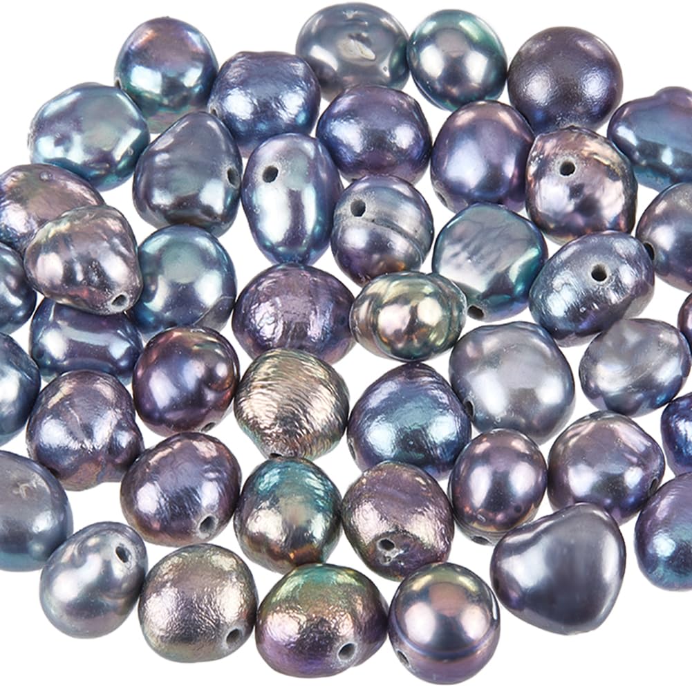 SUNNYCLUE 1 Box 53Pcs 5~7mm Baroque Pearls Freshwater Pearl Bead Natural Cultured Oval Genuine Pearl Midnight Blue Loose Bead for jewellery Making Bead Assortments DIY Necklace Bracelet Earrings Craft