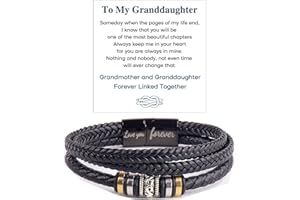 ANGYAPE Grandmother and Granddaughter Forever Linked Together Braided Leather Bracelet, To My Granddaughter Infinity Knot Leather Bracelet Stainless Steel Engraved Jewelry for Birthday Christmas