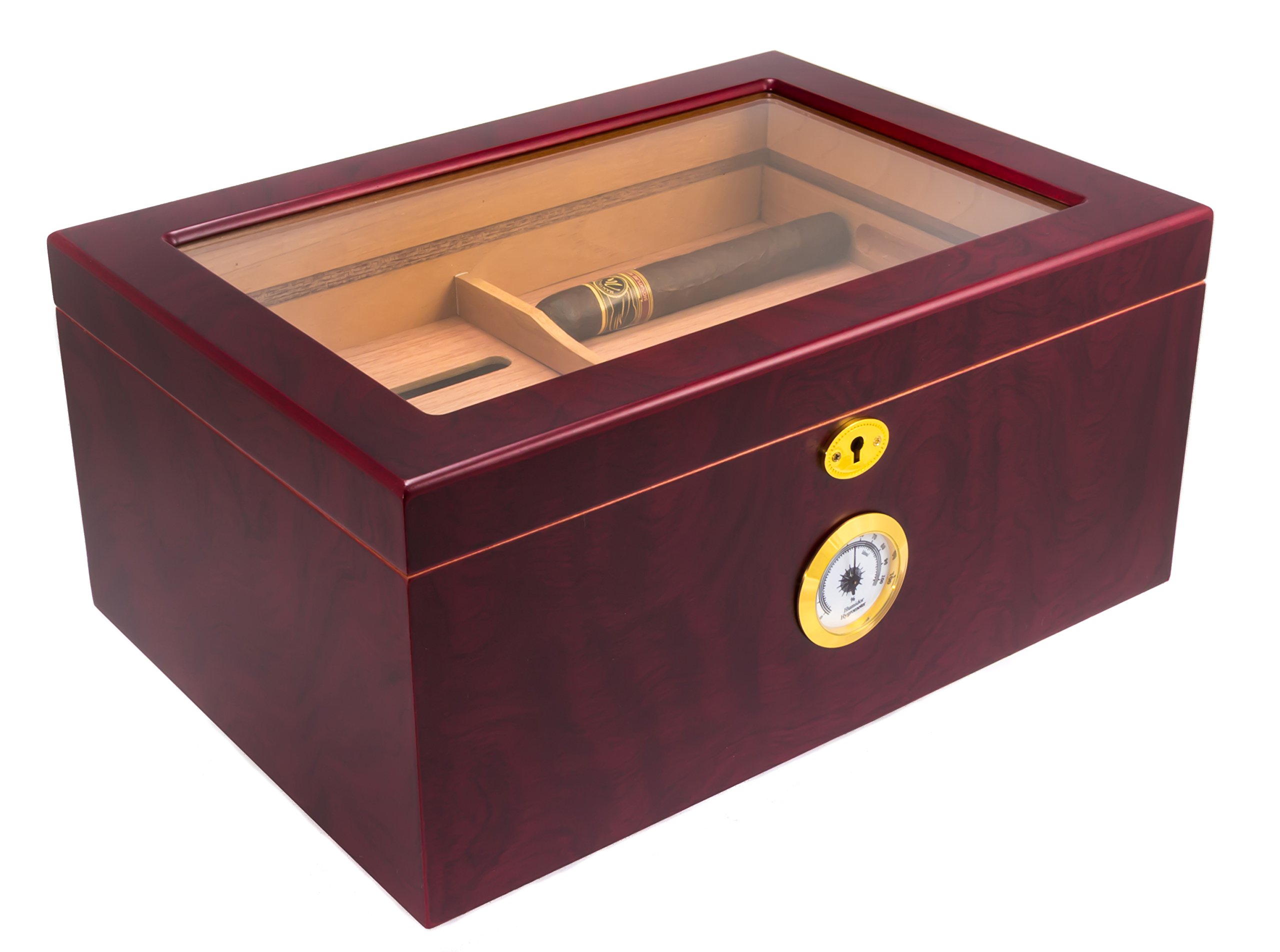 Mantello Cigar Humidor Large GlassTop Humidifier Box with Hygrometer
