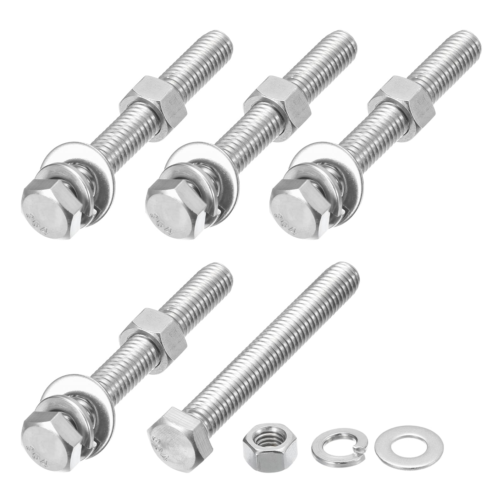 METALLIXITY Hex Head Screws Bolts, Nuts, Flat & Lock Washers Kits (3/8-16x3") 5 Set, Stainless Steel Fully Threaded Machine Screws Bolt Set - for Home Appliance Equipment