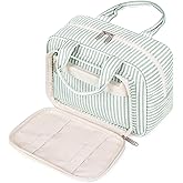 Narwey Large Travel Toiletry Bag for Traveling Women, Cosmetic Makeup Bag Make Up Organizer, Striped Travel Bag for Toiletries with Handle (Mint Green Stripe)